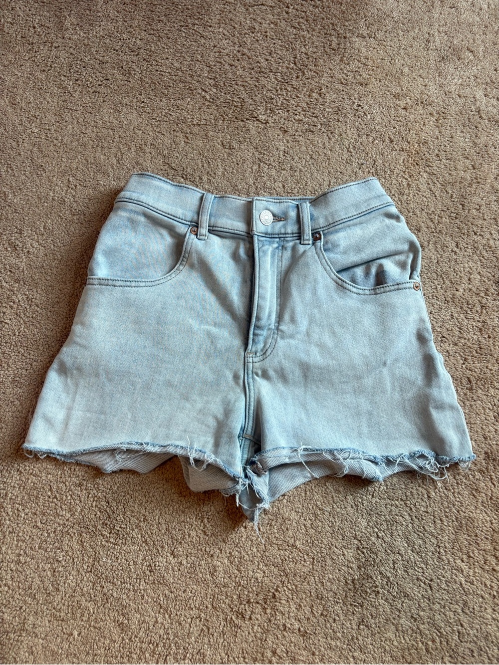 Light Wash Denim Cutoff Shorts - Women's High-Rise Casual Shorts